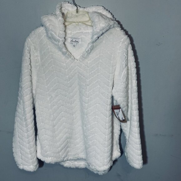 Nwt Anneliese Hooded Sweater White Cuddly Soft Pullover V-neck Sz L - Picture 1 of 7